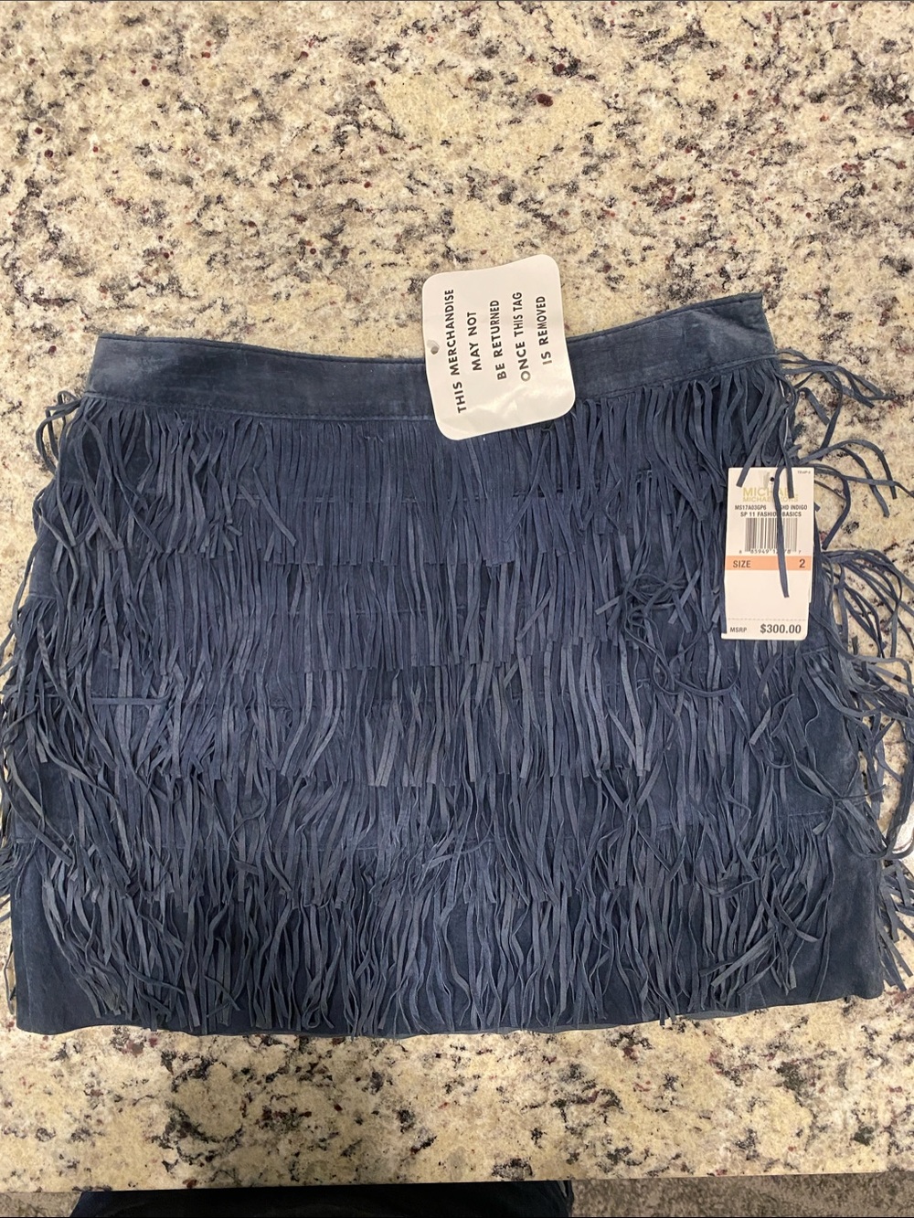 MICHAEL Michael Kors Navy Suede Fringe Mini Skirt